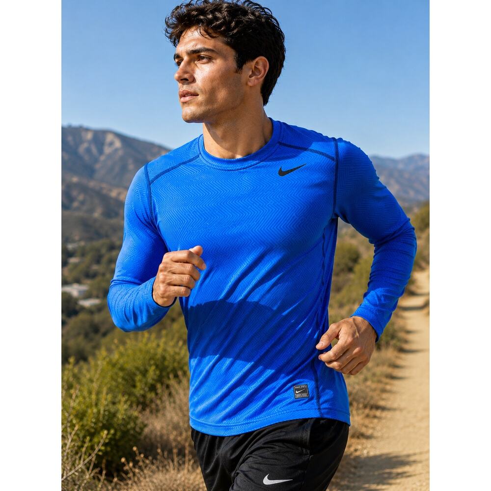 Nike Pro Dri-FIT Fitted Long Sleeve Training Shirt Blue XL Compression Top
